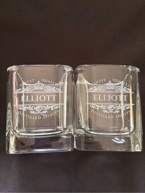Elliott Branded Square Shot Glasses - Clear Glass (Set of 2)